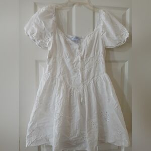White Eyelet Puff-Sleeve Dress